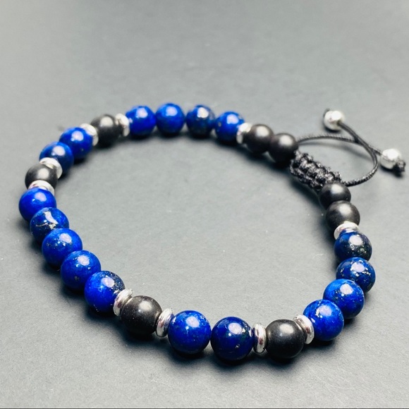 Men Lapis and Onyx Beaded Adjustable Bracelet - Picture 4 of 4